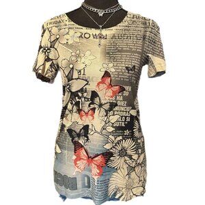 newspaper style micro mesh y2k top